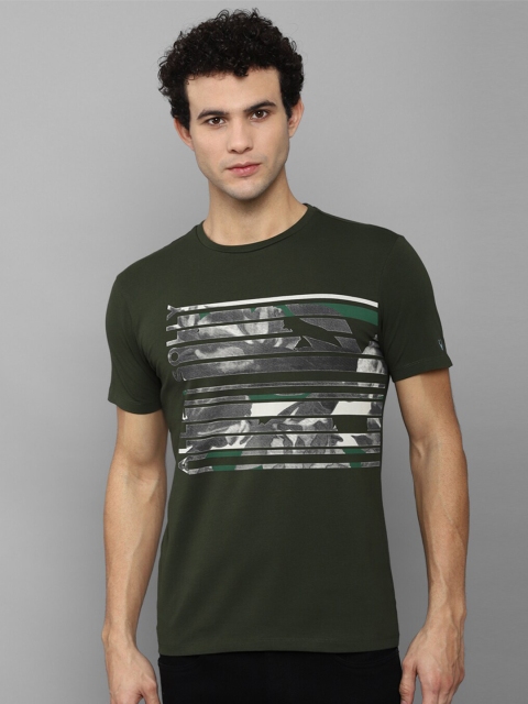 

Allen Solly Men Olive Green Printed Pure Cotton Slim Fit T-shirt