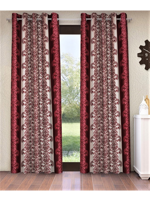

Home Sizzler Maroon & Cream-Coloured Set of 2 Ethnic Motifs Long Door Curtain