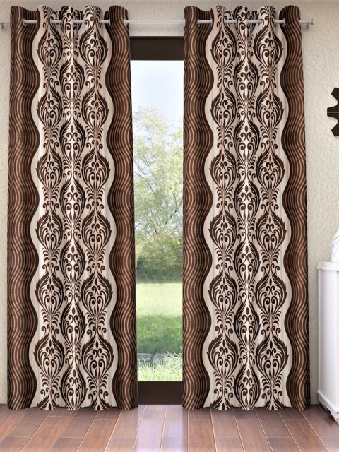 

Home Sizzler Brown & White Set of 2 Ethnic Motifs Long Door Curtains