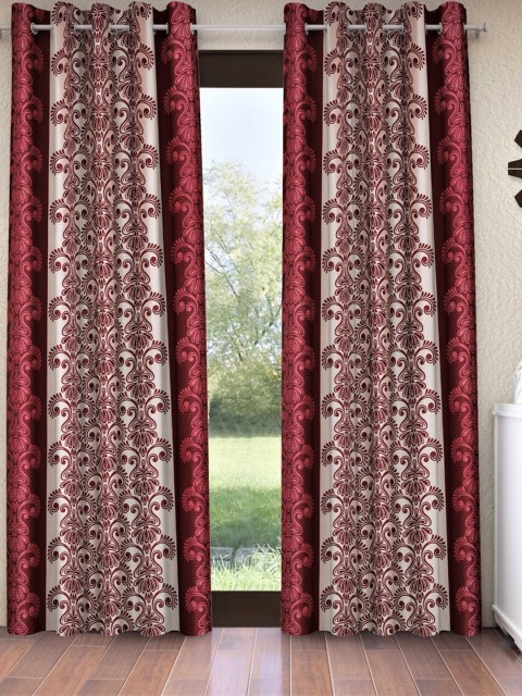 

Home Sizzler Maroon & White Pack of 2 Ethnic Motifs Window Curtain