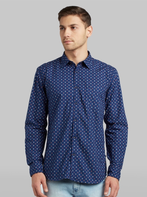 

Parx Men Blue Slim Fit Floral Printed Casual Cotton Shirt