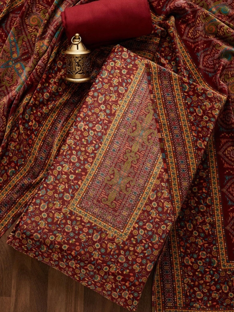 

Koskii Women Maroon & Mustard Printed Unstitched Dress Material