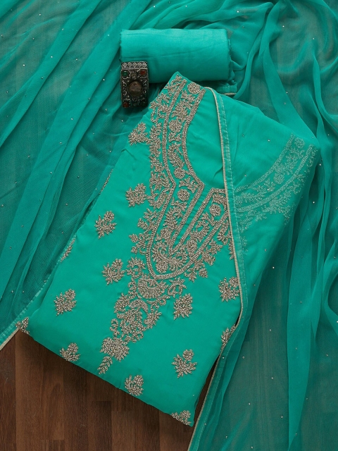 

Koskii Green & Gold-Toned Embroidered Unstitched Dress Material