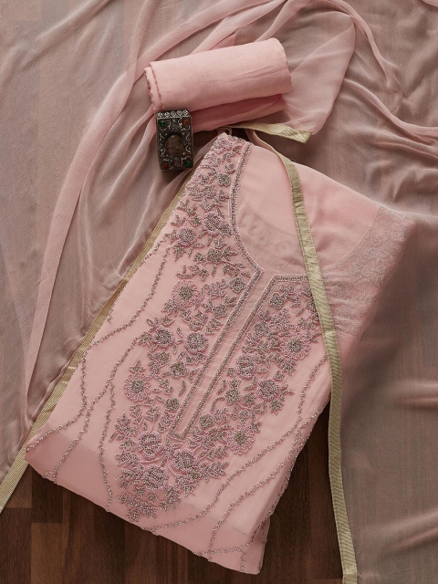 

Koskii Pink & Gold-Toned Embroidered Unstitched Dress Material