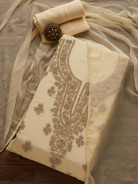 

Koskii Cream-Coloured Embroidered Unstitched Dress Material