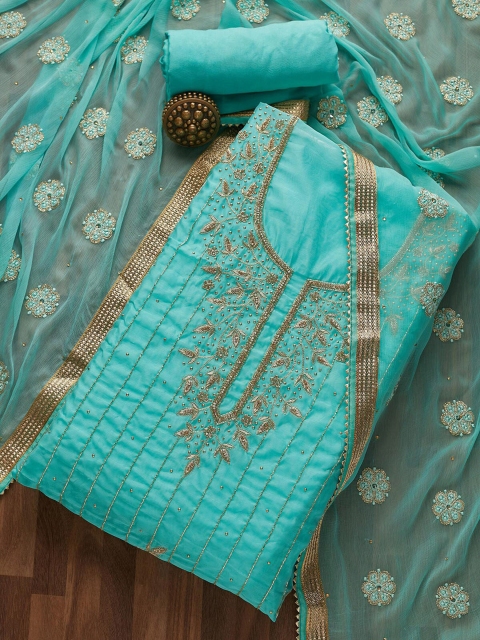 

Koskii Blue & Gold-Toned Embroidered Unstitched Dress Material