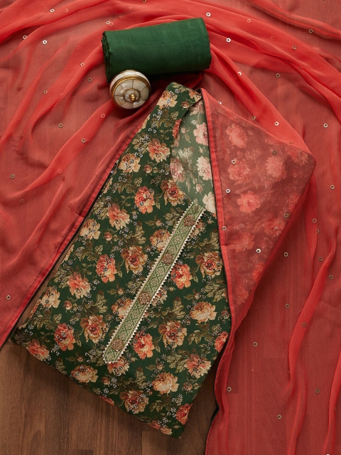 

Koskii Green & Red Embroidered Unstitched Dress Material