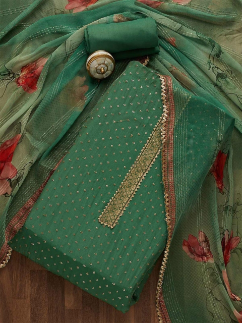 

Koskii Green & Red Embellished Unstitched Dress Material