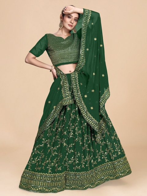 

Nityanta Fab Green & Gold-Toned Embroidered Sequinned Semi-Stitched Lehenga & Blouse With Dupatta