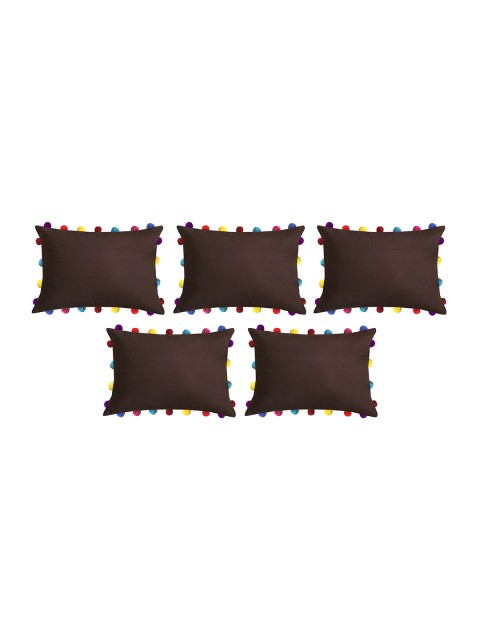 

Lushomes Brown Set of 5 Solid Rectangle Cushion Covers with Pom Pom