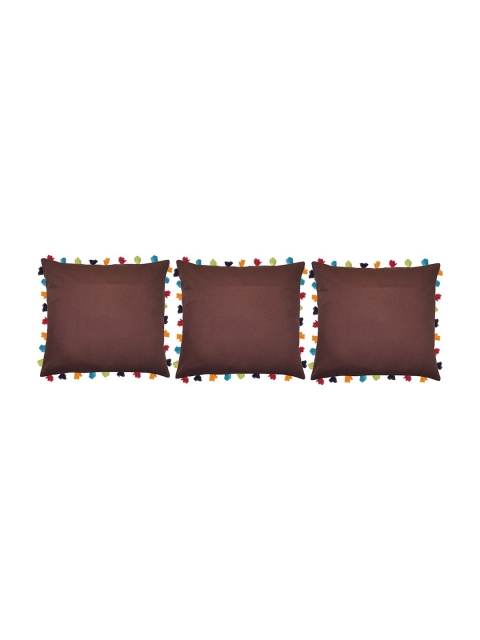 

Lushomes Brown Set of 3 Square Cushion Covers