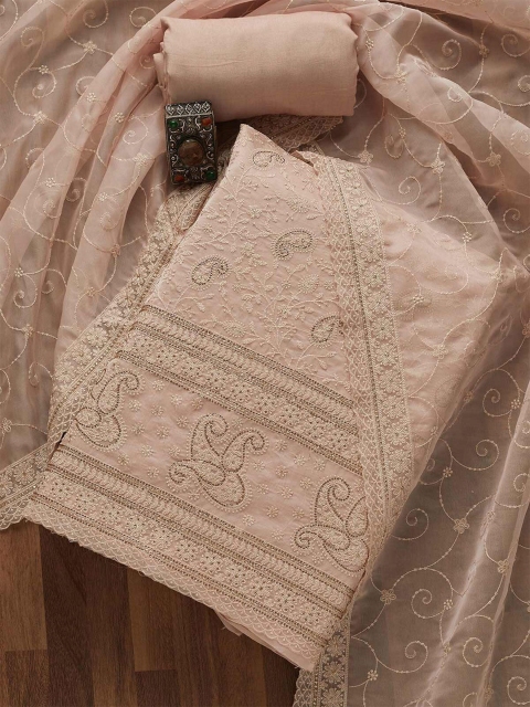 

Koskii Women Baby Pink Embroidered Unstitched Dress Material