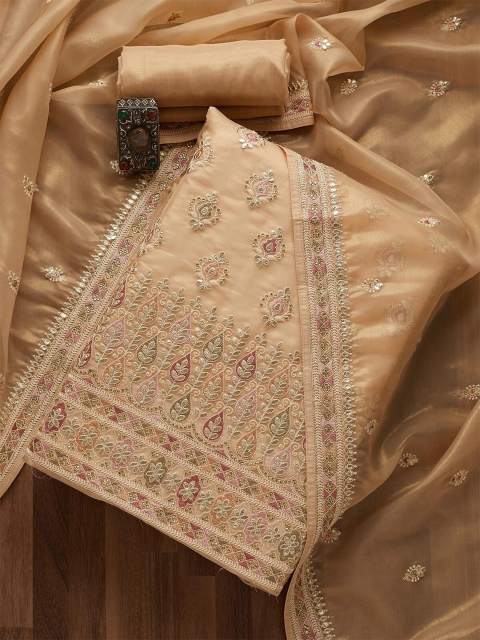 

Koskii Gold-Toned Embroidered Unstitched Dress Material