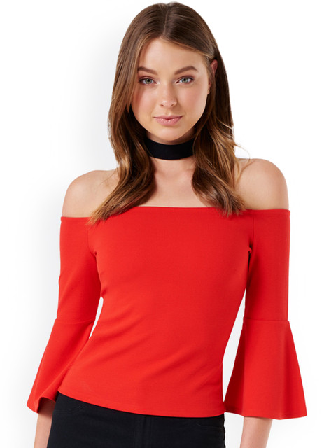 

Forever New Women Red Solid Bardot Top