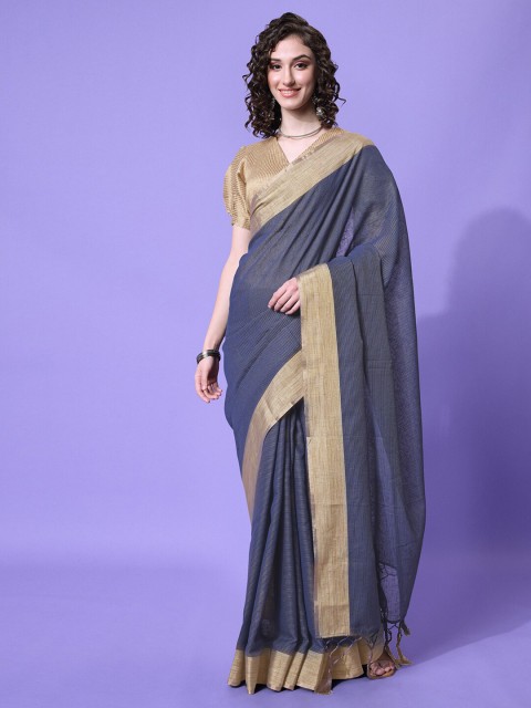 

MASSTANI BY INDDUS Navy Blue & Brown Woven Design Saree with Blouse Piece