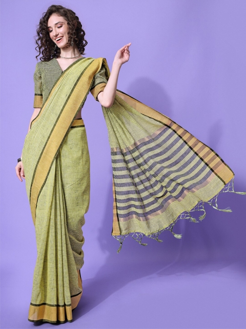 

MASSTANI BY INDDUS Women Green Striped Saree