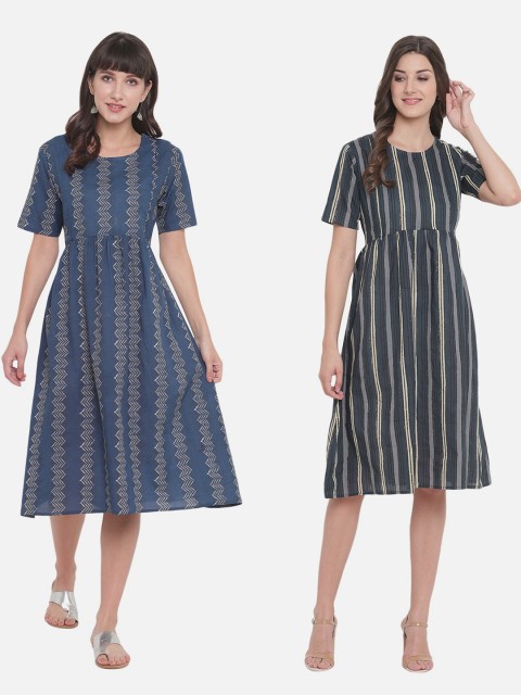 

Aawari Pack Of 2 Women Blue Printed Maternity/Feeding Anarkali Kurta