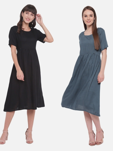 

Aawari Women Set Of 2 Black & Grey Maternity Feeding Midi Dress