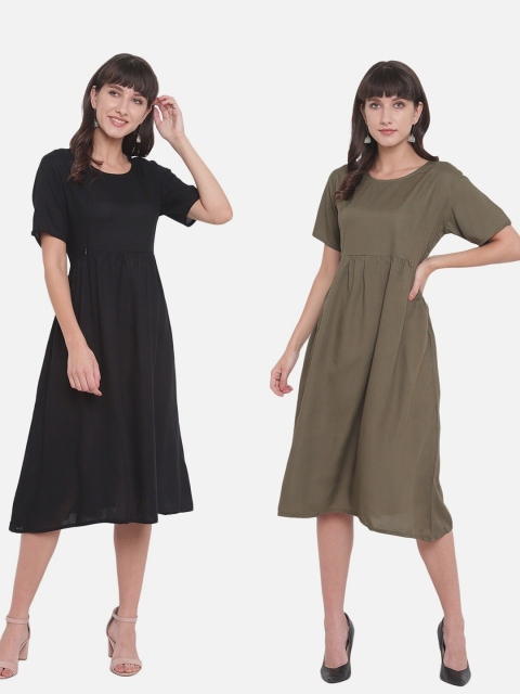 

Aawari Black & Olive Green Maxi Longline Pack Of 2 Top