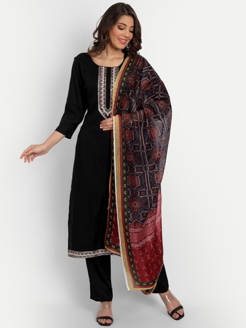

Haute and Humble Women Black Embroidered Kurta with Trouser & With Dupatta