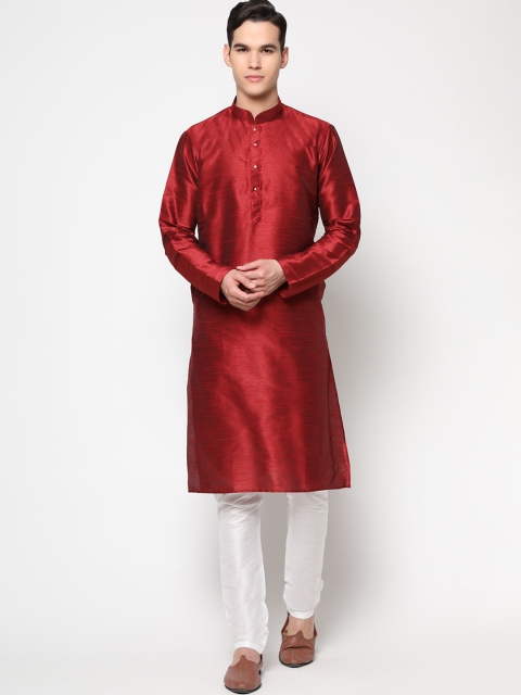 

LAGAAV Men Maroon Dupion Silk Kurta with Trousers