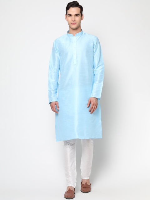 

LAGAAV Men Blue & White Dupion Silk Kurta with Churidar