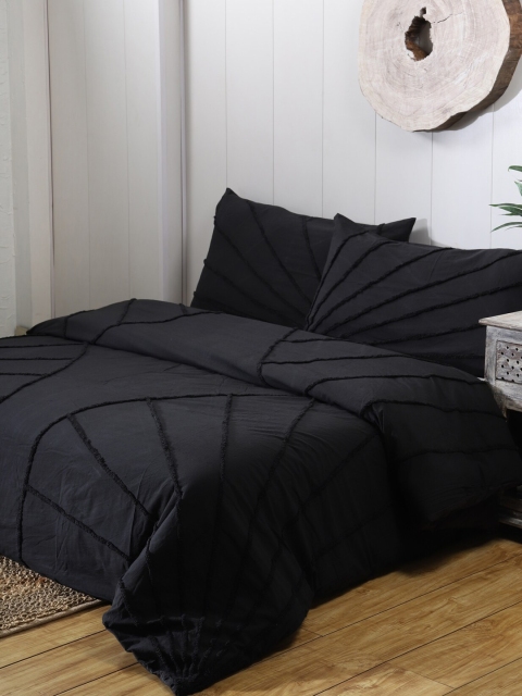 

HANDICRAFT PALACE Black Tufted 300 TC Pure Cotton Duvet Cover