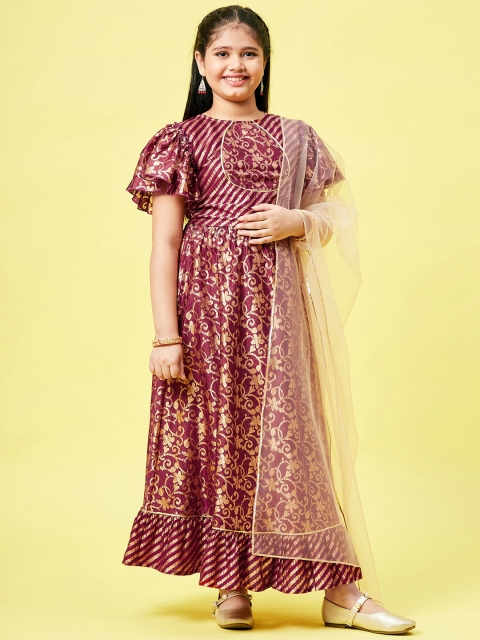 

Stylo Bug Girls Maroon Ready to Wear Lehenga & Blouse With Dupatta