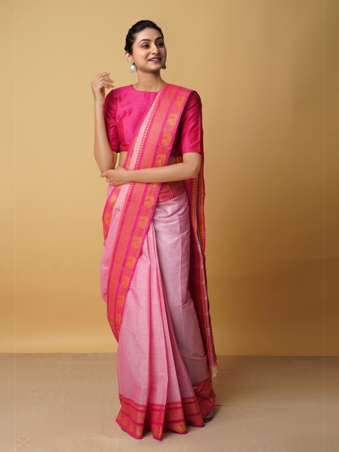

Unnati Silks Women Pink & Yellow Pure Cotton Kanjeevaram Saree