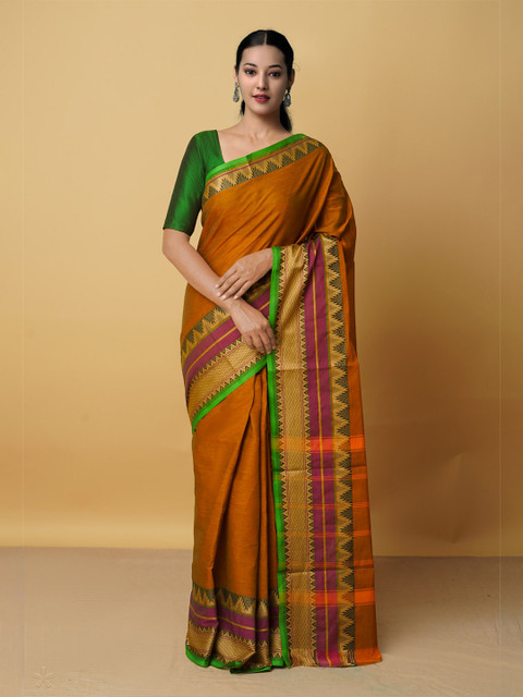 

Unnati Silks Orange & Green Pure Cotton Kanchi Kanjeevaram Saree