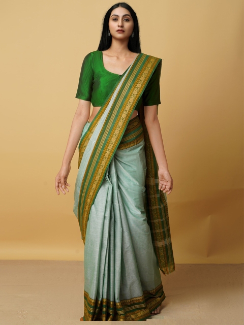 

Unnati Silks Green & Gold-Toned Zari Pure Cotton Kanjeevaram Saree