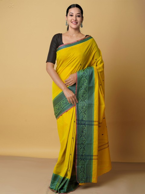 

Unnati Silks Yellow & Green Woven Design Pure Cotton Chettinad Saree