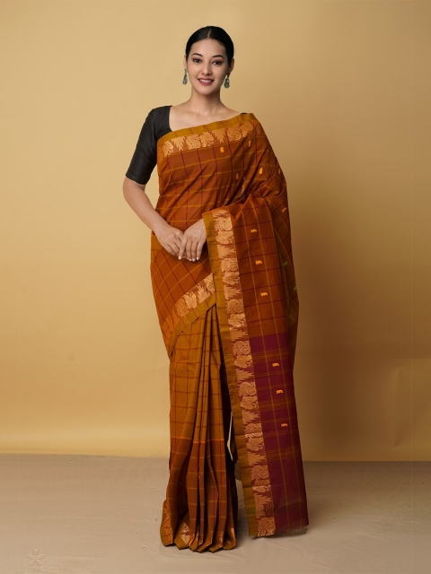 

Unnati Silks Brown Woven Design Zari Pure Cotton Chettinad Saree