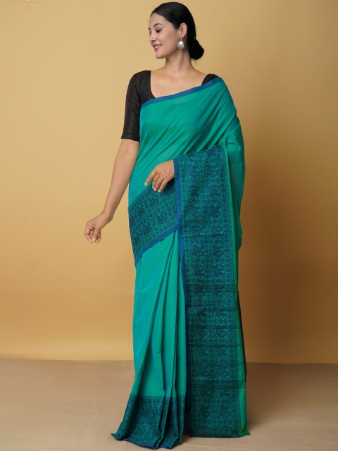 

Unnati Silks Green Woven Design Zari Pure Cotton Kanjeevaram Saree