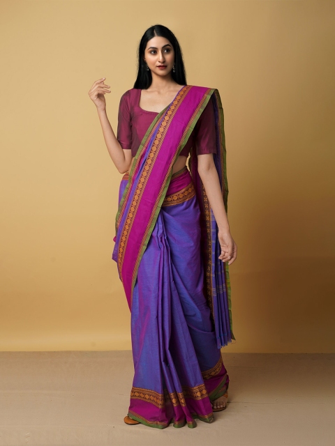 

Unnati Silks Blue & Pink Woven Design Pure Cotton Kanjeevaram Saree