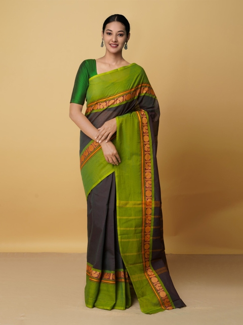 

Unnati Silks Green & Black Woven Design Pure Cotton Kanjeevaram Saree