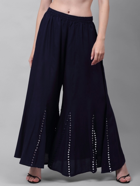 

NEUDIS Women Navy Blue Mirror Work Flared Ethnic Palazzos