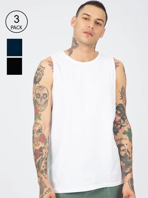 

Bewakoof Men Pack Of 3 Solid Cotton Innerwear Vest, White
