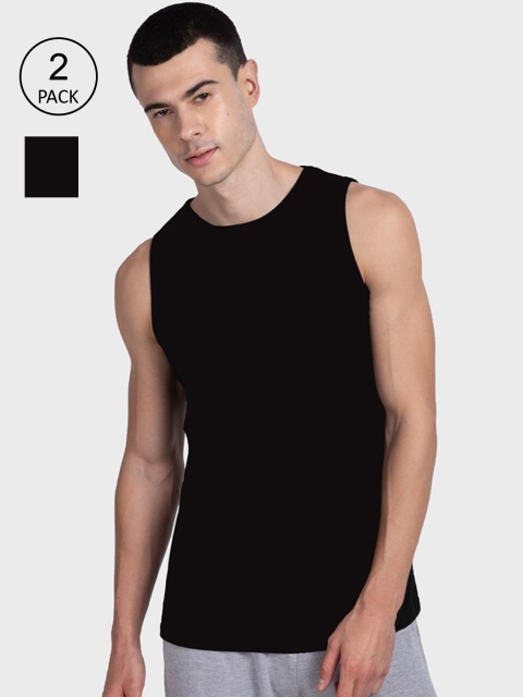 

Bewakoof Men Pack of 2 Black Solid Cotton Innerwear Vests