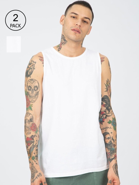 

Bewakoof Men Pack Of 2 White Solid Cotton Innerwear Vests