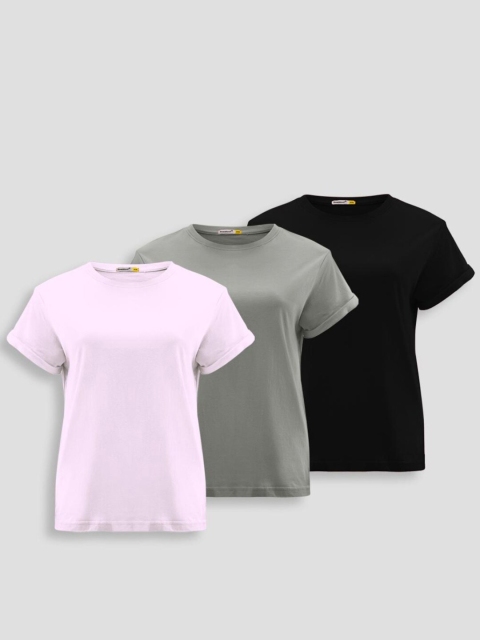 

Bewakoof Women Grey & Pink 3 T-shirt