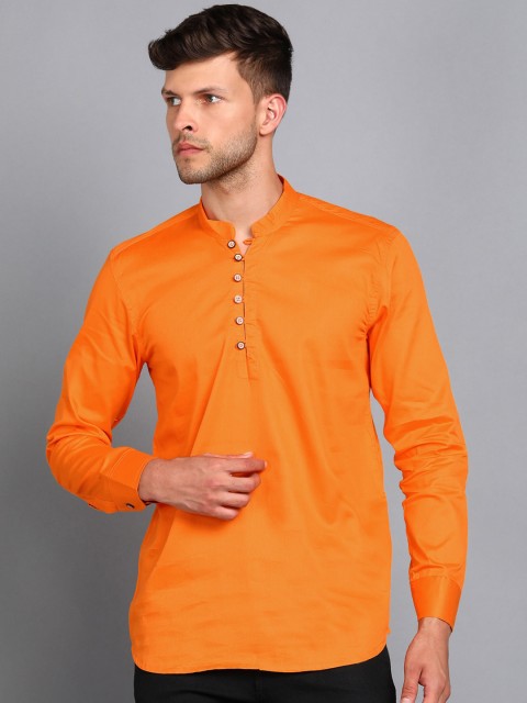 

A-Okay Men Orange Solid Cotton Blend Kurti