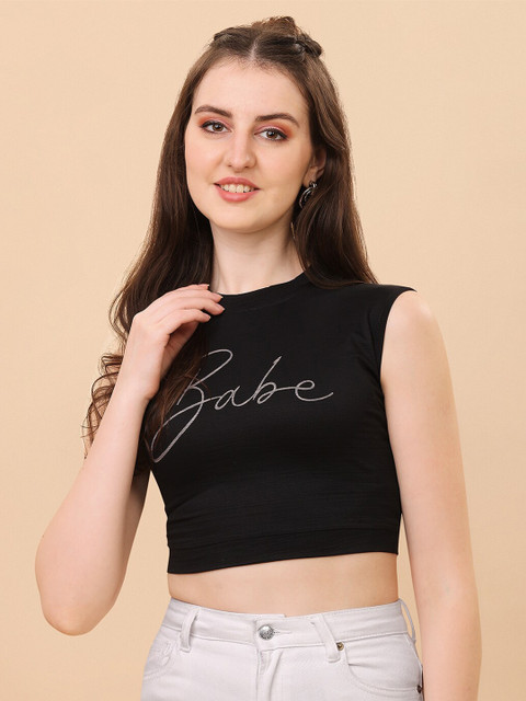 

Amrutam Fab Women Black Print Crepe Crop Top