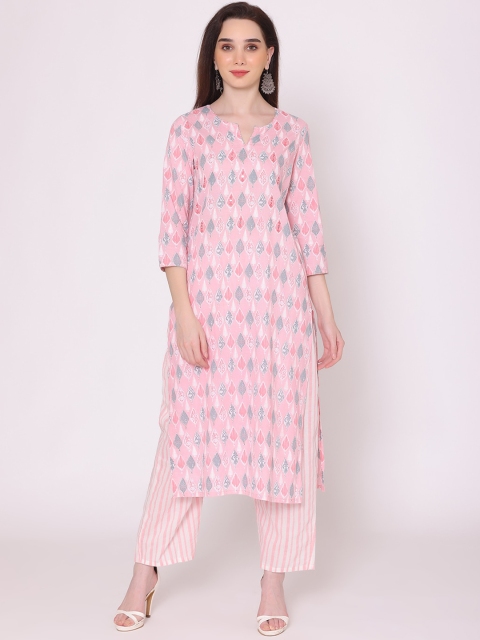

KALINI Women Pink Floral Printed Pure Cotton Kurta with Palazzos