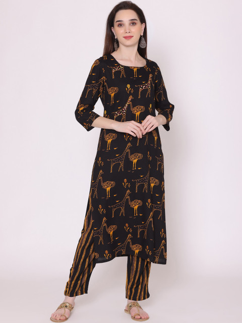 

KALINI Women Black Printed Kurta with Trousers