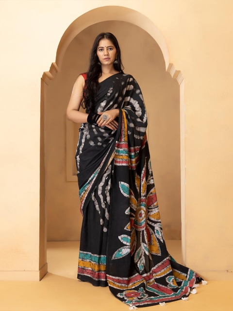 

Baisacrafts Black & White Batik Pure Cotton Saree