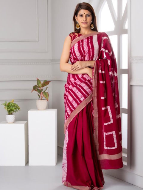 

Baisacrafts Maroon & Pink Tie and Dye Pure Cotton Printed Saree