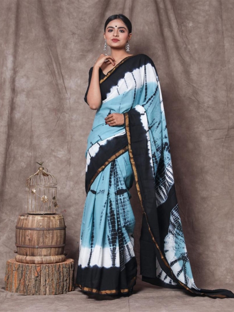 

Baisacrafts Mustard & Black Batik Zari Pure Cotton Print Saree