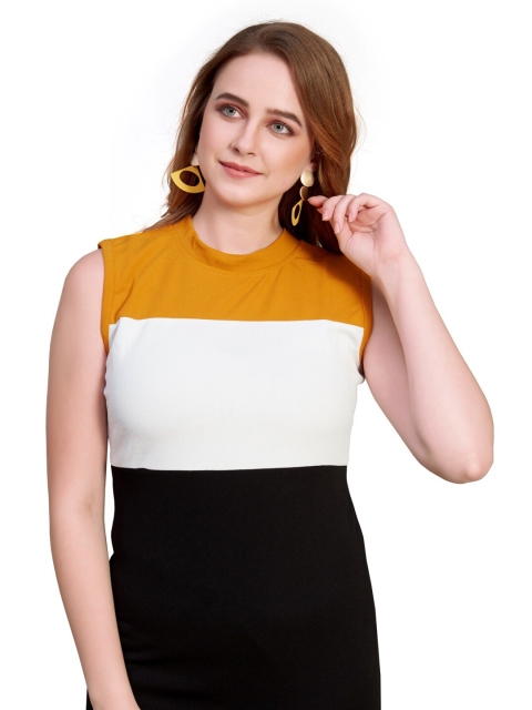 

SWEETPEL Yellow Colorblocked A-Line Maxi Dress