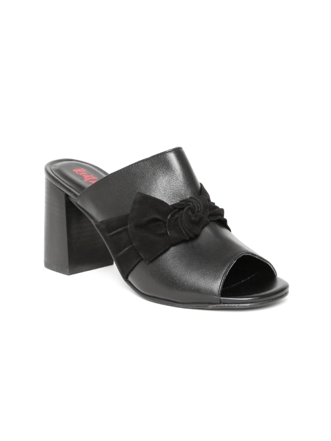 

Red Tape Women Black Leather Heeled Mules